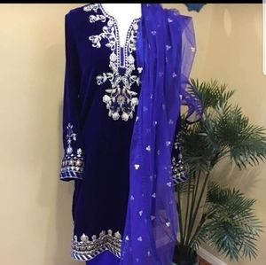 Navy blue velvet suit